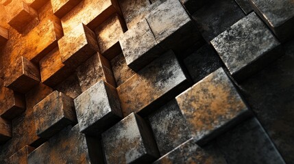 Poster - Abstract metallic cube pattern, textured background