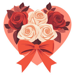 Canvas Print - Roses in heart illustration ribbon shape vector