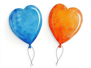 Wall Mural - A minimalist cut-out graphic of two cheerful balloons with a glossy surface, one blue and one orange, on a clean white background