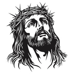 Canvas Print - Jesus wearing a crown of thorns art illustration jesus vector