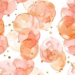 Seamless Delicate watercolor pattern with soft peach bubbles and gold accents