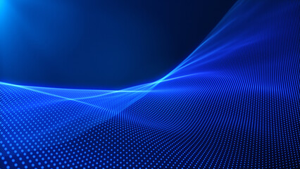 Canvas Print - blue futuristic digital waves background. dynamic particle waves with soft light and bokeh. abstract