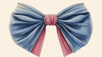 Wall Mural - Blue and pink fabric bow, tied in a knot, isolated on white background.