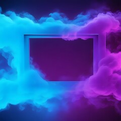 Wall Mural - Abstract blue Neon light  3d Frame with Colorful Smoke Background