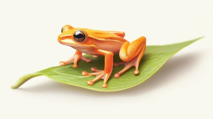 Wall Mural - Orange frog on green leaf.