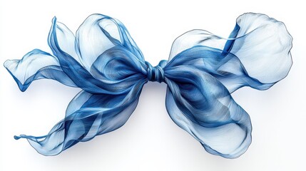 Wall Mural - Blue silk ribbon tied in a bow, isolated on white background.