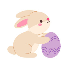 Wall Mural - art & illustrationa cute rabbit holding an egg in its paws. the rabbit is sitting on the ground and 