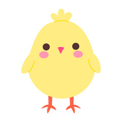 Wall Mural - a cute cartoon chicken with a yellow body and pink feet. the chicken has a cute expression and is st