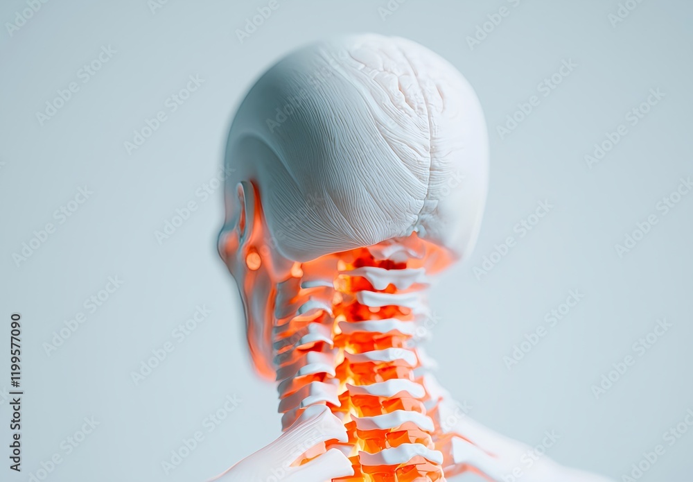 Realistic 3D Model of Human Skull and Spine Showing Detailed Structure ...