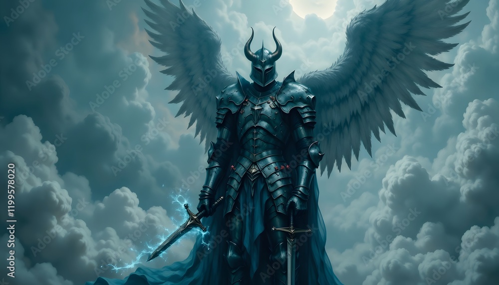 Dark Angel Knight: A Brooding Fantasy Artwork Stock Illustration ...