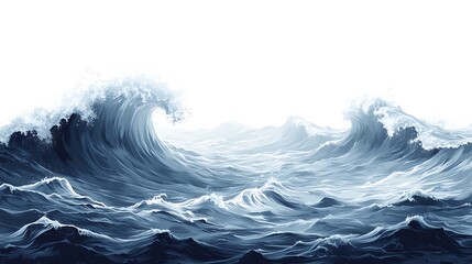 Wall Mural - Majestic Ocean Waves Crashing Against White Background