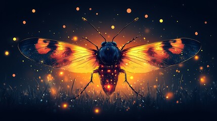 Wall Mural - Luminous Moth Glowing Amidst Nighttime Grass