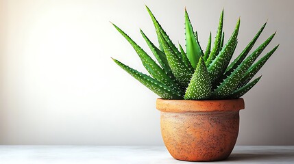 Wall Mural - Aloe Vera Plant in Terracotta Pot on White Surface