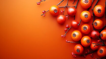 Wall Mural - Chinese New Years, A bunch of oranges are on a red background