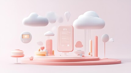 pastel smartphone displaying app interface in cloud setting