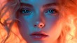 © gen_pick - A surreal close-up of a woman with vibrant lighting and abstract effects, evoking emotions and mystery. Perfect for artistic, editorial, and creative design projects.