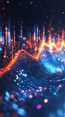 Poster - Big data graph visualization creating a dynamic, futuristic wave, featuring glowing lines and particles that illustrate technology and innovation