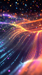 Leinwandbilder - Wavy lines of colorful particles flowing and creating a magical bokeh effect, ideal for backgrounds and textures