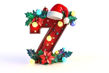 Glimmering Christmas Seven: Festive Lights & Ornaments Adorn Number Seven 7 red art gold shiny green