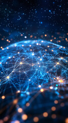 Leinwandbilder - Digital globe representing worldwide connectivity, showcasing interconnected urban centers through luminous network pathways