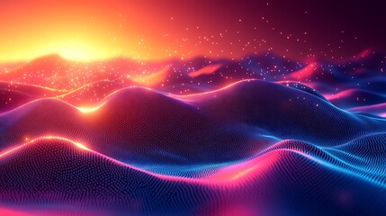 Wall Mural - Abstract Digital Landscape with Glowing Particles and Waves