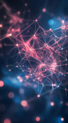 Leinwandbilder - Digital network plexus forming polygonal mesh with interconnected lines and glowing nodes symbolizing technological connectivity against dark backdrop