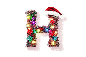 Christmas Letter H: Festive Font, Holiday Design Element, Colorful Alphabet, Winter Typography,     