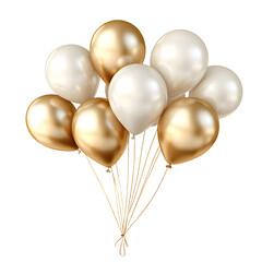 Wall Mural - gold and white luxury party balloons isolated on transparent background cutout