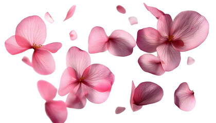 Wall Mural - flying pink petals isolated on transparent background cutout