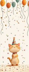 Wall Mural - Festive cat celebration birthday party digital illustration cheerful atmosphere playful viewpoint joyful concept