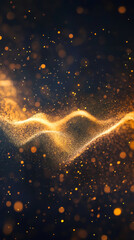 Aufkleber - Abstract golden particles flowing on black background creating waves and bokeh effect, perfect for luxury, festive or technology related projects