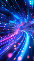 Fototapete - Fiber optic cables twisting and swirling into a vortex, creating a futuristic cyberspace tunnel effect