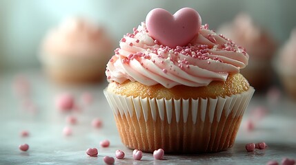 Sticker - Pink Cupcake Topped With Heart Shaped Candy