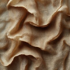 Wall Mural - Close-up of beige textured fabric with wavy folds in soft light
