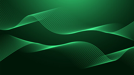 Wall Mural - Abstract shining wave lines on dark green background. Dynamic wave pattern. Futuristic technology concept.