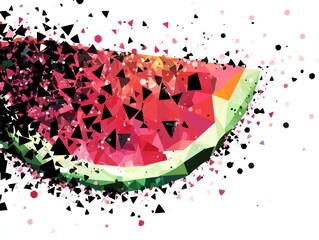 Wall Mural - A polygonal watermelon slice with vibrant red, pink, and green tones