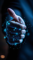 Fototapete - Hand reaching out for a handshake with digital glowing effect, symbolizing innovation and technology in business