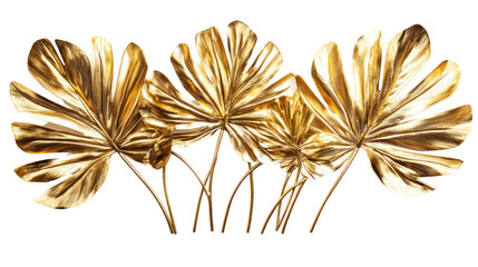 Elegant golden leaves arranged artistically on a white isolated background, perfect for decorative or artistic use.