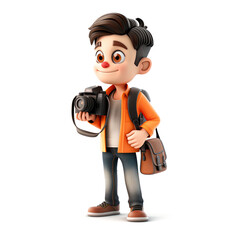 Wall Mural - 3D character of a photographer with casual photographer attire