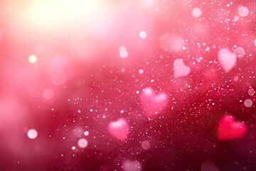 Wall Mural - Abstract pink background with hearts and stars for Valentine's Day. Vector illustration of a love pattern design, pastel-colored wallpaper with a bokeh effect. Background with copy space for. 