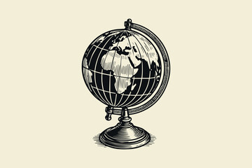 Vintage globe on a stand in bold black-and-white vector engraving