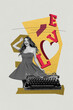 © deagreez - Composite trend artwork 3D sketch image photo collage of valentine day love heart bonding date young lady dress typewriter machine author
