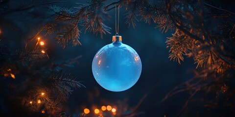 Wall Mural - Blue Christmas Ornament on Tree