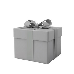 A gray gift box with a gray ribbon bow sits on a transparent background ready for your design projects or mockups