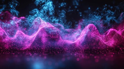 Wall Mural - Blue, pink smoke abstract wave, dark background use