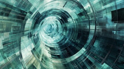 Wall Mural - A spiral of blue and white squares with a dark blue center