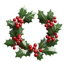 Wall Mural - christmas decoration with holly and berries 3d render icon isolated on transparent background cutout