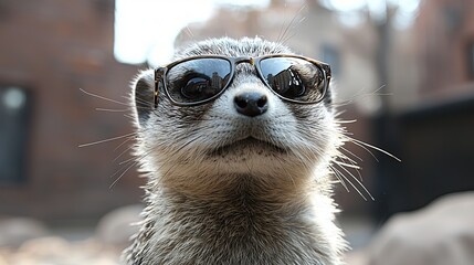 Poster - Meerkat wearing sunglasses strikes a playful pose in an outdoor setting