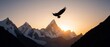 © Sketchx - Majestic eagle soaring over snow-capped mountains at sunset.