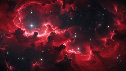Stunning Digital Illustration of a Fiery Red Nebula with Swirling Cosmic Clouds